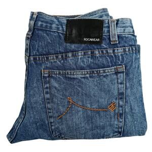 Vintage Rocawear Acid Washed Slim Fit Jeans Men 34X32 Blue Distressed Patchwork